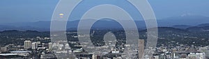 Harvest Full Moon Over Portland Panorama