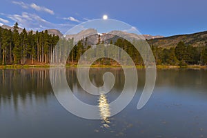 Harvest Moon, Hallett Peak, Sprague Lake, Rocky Mountain National Park, CO
