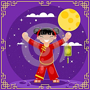 Harvest moon mid-autumn festival holiday asia china japan celebration flat esign vector illustration