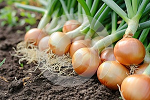 Harvest onions in the garden