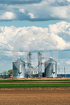 Harvest protection in two large grain silos. Storage and preservation for valuable harvests. Manufactured steel granaries used to