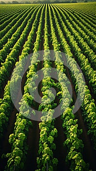 Harvest ready aerial view of vineyard with neatly arranged rows