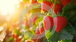 A harvest of ripe strawberries. Harvesting fresh organic strawberries.Strawberry field on fruit vertical eco organic