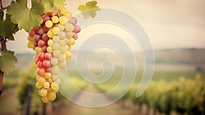 Harvest season of ripe grapes, winery, vineyard wine making. Glass of wine