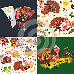 Harvest set, organic foods like fruit and vegetables, happy thanksgiving dinner background, vector illustration