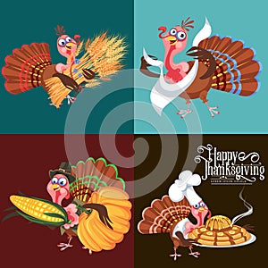 Harvest set, organic foods like fruit and vegetables, happy thanksgiving dinner background, vector illustration