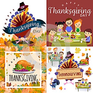 Harvest set, organic foods like fruit and vegetables, happy thanksgiving dinner background, vector illustration