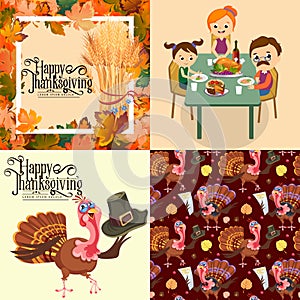 Harvest set, organic foods like fruit and vegetables, happy thanksgiving dinner background, vector illustration