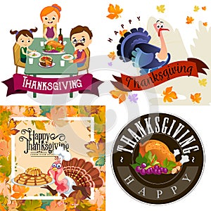 Harvest set, organic foods like fruit and vegetables, happy thanksgiving dinner background, vector illustration