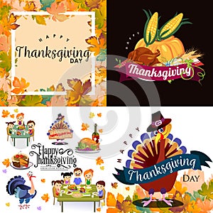 Harvest set, organic foods like fruit and vegetables, happy thanksgiving dinner background, vector illustration