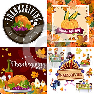 Harvest set, organic foods like fruit and vegetables, happy thanksgiving dinner background, vector illustration