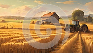 Harvest Time Serenity: Rural Landscape, Generative AI photo