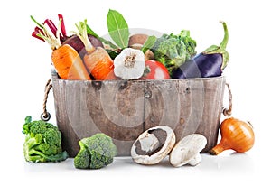 Harvest vegetables in wooden basket