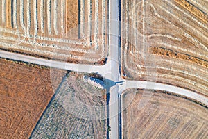 Harvest of wheat fields in August summer