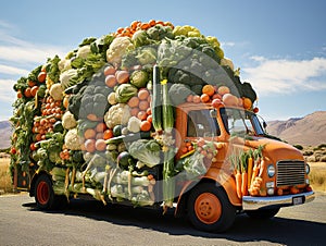 Harvest on Wheels: Truck Loaded with Fresh Vegetables