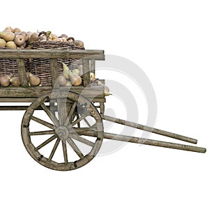 Harvest pears in a wooden cart photo