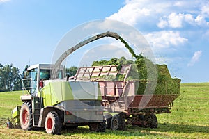 Harvester during agricultural works