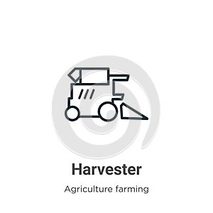 Harvester outline vector icon. Thin line black harvester icon, flat vector simple element illustration from editable agriculture
