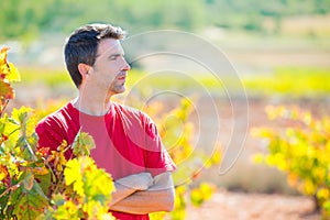 Harvester winemaker farmer proud of his vineyard