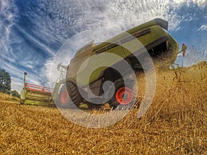 Harvester at work in summer sun