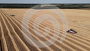 harvesters mow fields with wheat. 4k personnel of industrial enterprises