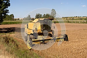 Harvesting and agricultural machine on farm