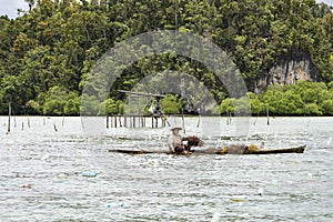 Harvesting algae in Indonesia, Asia