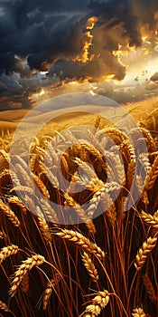 Harvesting Anomalies: A Golden Field of Wheat Against a Forebodi photo