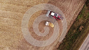 Harvesting crops aerial view drone