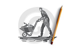 Harvesting, farmer, autumn, rural concept. Hand drawn isolated vector.