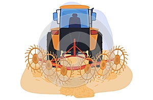 Harvesting field wheat, farming equipment technique grain isolated on white, flat vector illustration. Concept