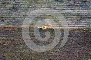 Harvesting in the fields. Top view