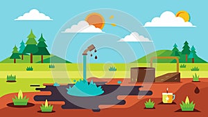 The harvesting of fragile peat bog ecosystems risking their irreversible destruction for the sake of fuel.. Vector photo