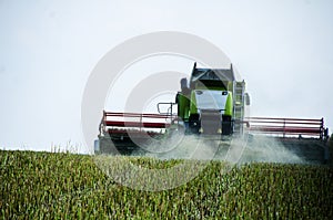 Harvesting machine in the field
