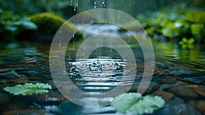 Harvesting rainwater improves water quality and availability using natural methods. Concept Water photo