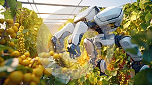 Harvesting robot with automatically detecting of the ripeness of plants. An agribot working in the greenhouse. Future technology