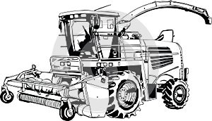 Harvesting Tractor Vector Illustration