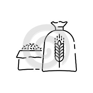 Harvesting vector logos with wheat grains. Agriculture and global farming Line Icons. Grain, wheat and barley sack