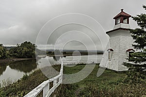 Harvey Bank, New Brunswick / Canada - October 9, 2016: The Anderson Hollow lighthouse is at Shipyard Park on Shepody Dam Road just