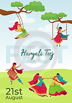 Haryali Teej fest poster flat vector template photo