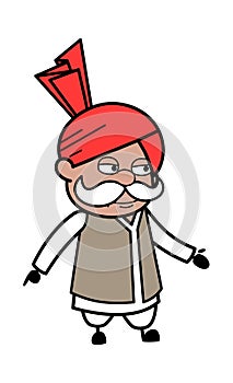 Haryanvi Old Man Expressionless Face Cartoon