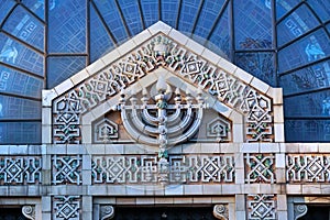 Menorah above the doors of synagogue