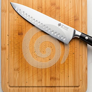 Has a rectangular shape with slightly rounded edges and visible knife