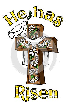 he has risen easter cross with peace dove