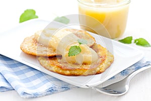 Hash browns and apple puree photo