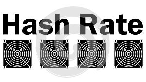 Hash rate of blockchain network with asic cryptocurrency mining devices icon isolated on white.
