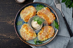 Hashbrown, hash brown potatoes fried pancakes, traditional american cuisine