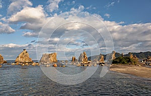 Hashigui-iwa Bridge Pillar Rocks at the Kushimoto. Wakayama prefecture. Honshu. Japan