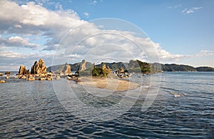 Hashigui-iwa Bridge Pillar Rocks at the Kushimoto. Wakayama prefecture. Honshu. Japan