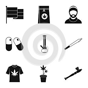 Hashish icons set, simple style